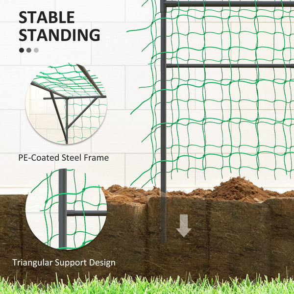 Metal garden arch with netting for climbing plants