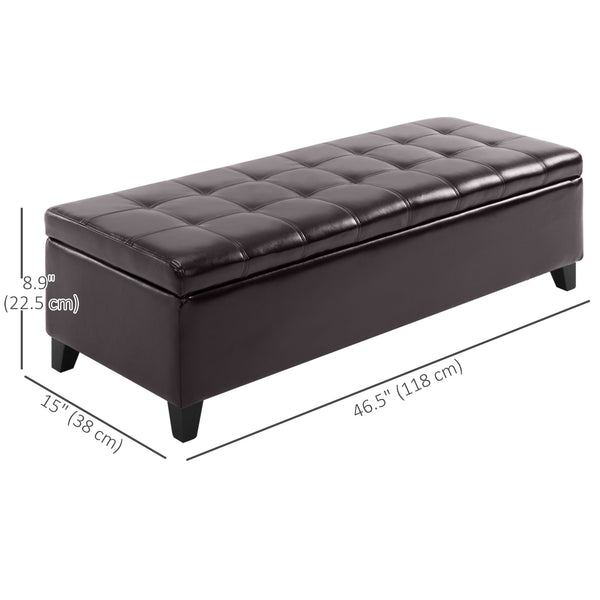 Banc de rangement rembourré brun de 51 po avec coffre intégré – Pouf capitonné en similicuir