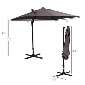 Parasol déporté carréde 8 pieds avec base en croix, marron clair