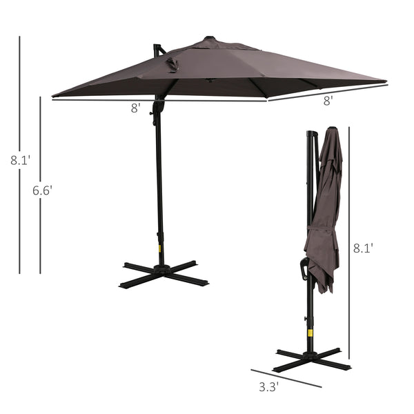 Parasol déporté carréde 8 pieds avec base en croix, marron clair