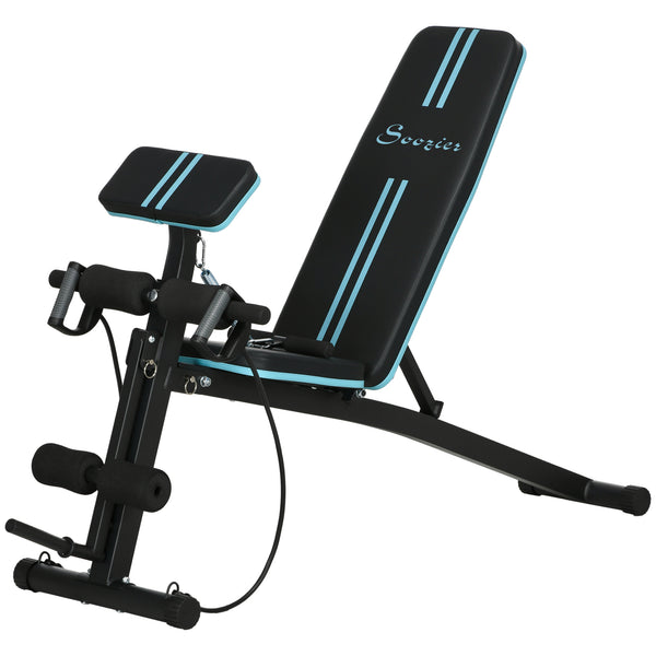 Banc de musculation pliable avec dossier ajustable à 7 positions – Noir et bleu