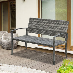 Banc de jardin deux places en rotin tressé, gris