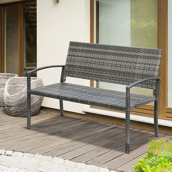 Banc de jardin deux places en rotin tressé, gris