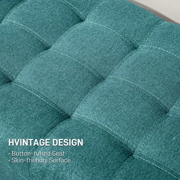 Pouf de rangement en tissu lin avec capitonnage à boutons, vert