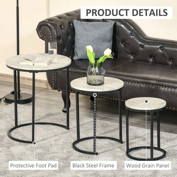 Lot de 3 tables gigognes empilables avec structure en acier, gris