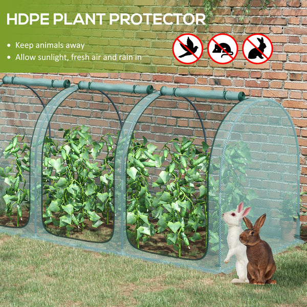 Protective plant cage with 3 zippered doors and 4 ground stakes