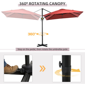 Parasol déporté carré de 8 pieds avec rotation à 360° et inclinaison, rouge bordeaux