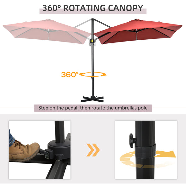 Parasol déporté carré de 8 pieds avec rotation à 360° et inclinaison, rouge bordeaux