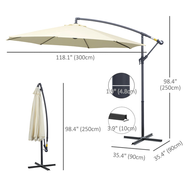 Parasol déporté pour marché extérieur Parasol banane suspendu Pare-soleil décalé Manivelle Base croisée Beige