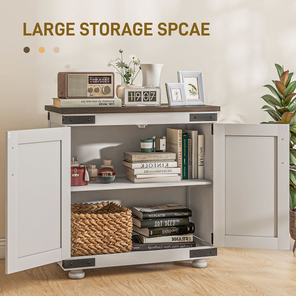 Buffet de rangement avec porte coulissante de style grange et étagères réglables, blanc et marron