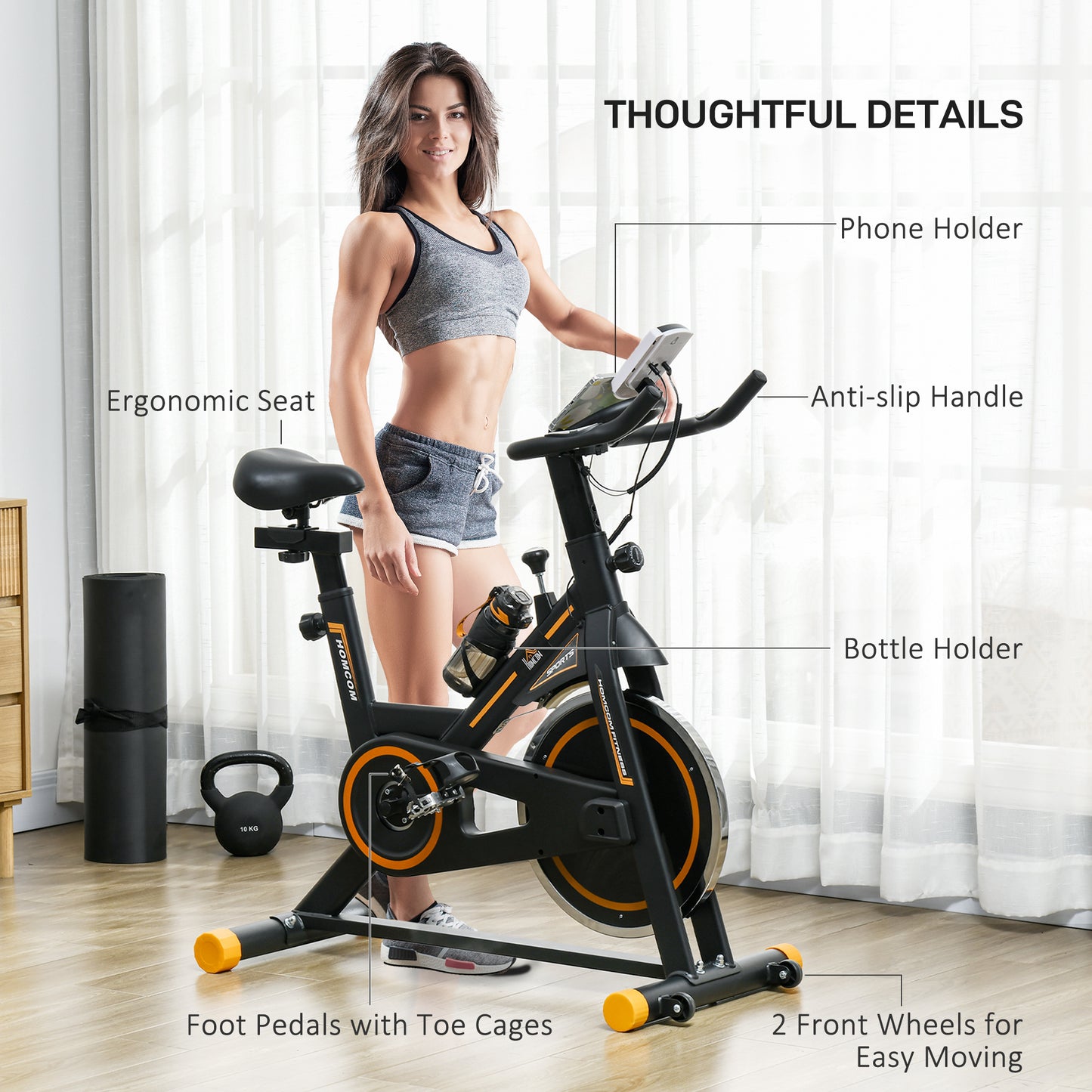 Soozier Upright Exercise Bike, Cardio Workout Bike with Adjustable Resistance LCD Display, Orange