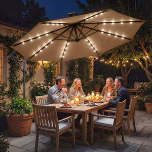 2.95 m cantilever patio umbrella with solar lighting, protective cover, tilt function, crank, khaki