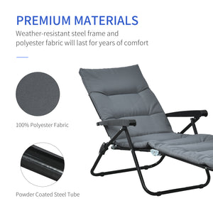 Reclining lounge chair with 6-position adjustable backrest, grey