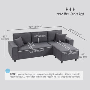 Canapé d'angle avec méridienne convertible en velours côtelé avec ressorts ensachés, 2 coussins, gris anthracite