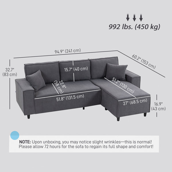 Canapé d'angle avec méridienne convertible en velours côtelé avec ressorts ensachés, 2 coussins, gris anthracite