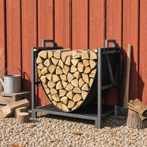 Support à bois de chauffage compact en acier avec sac de transport, noir