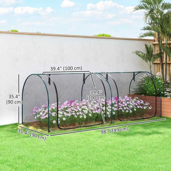 Protective plant cage with 3 zippered doors and 6 ground stakes