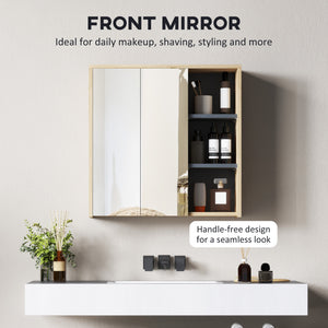 Armoire murale de salle de bain avec miroir et 5 espaces de rangement – Effet bois naturel