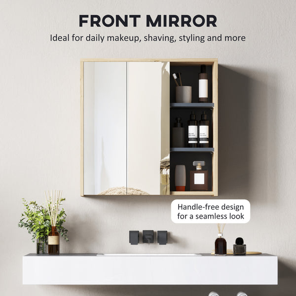 Armoire murale de salle de bain avec miroir et 5 espaces de rangement – Effet bois naturel
