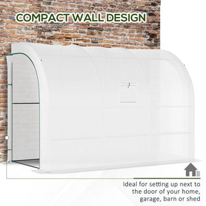 Lean-to greenhouse with windows and 2 zippered doors, white
