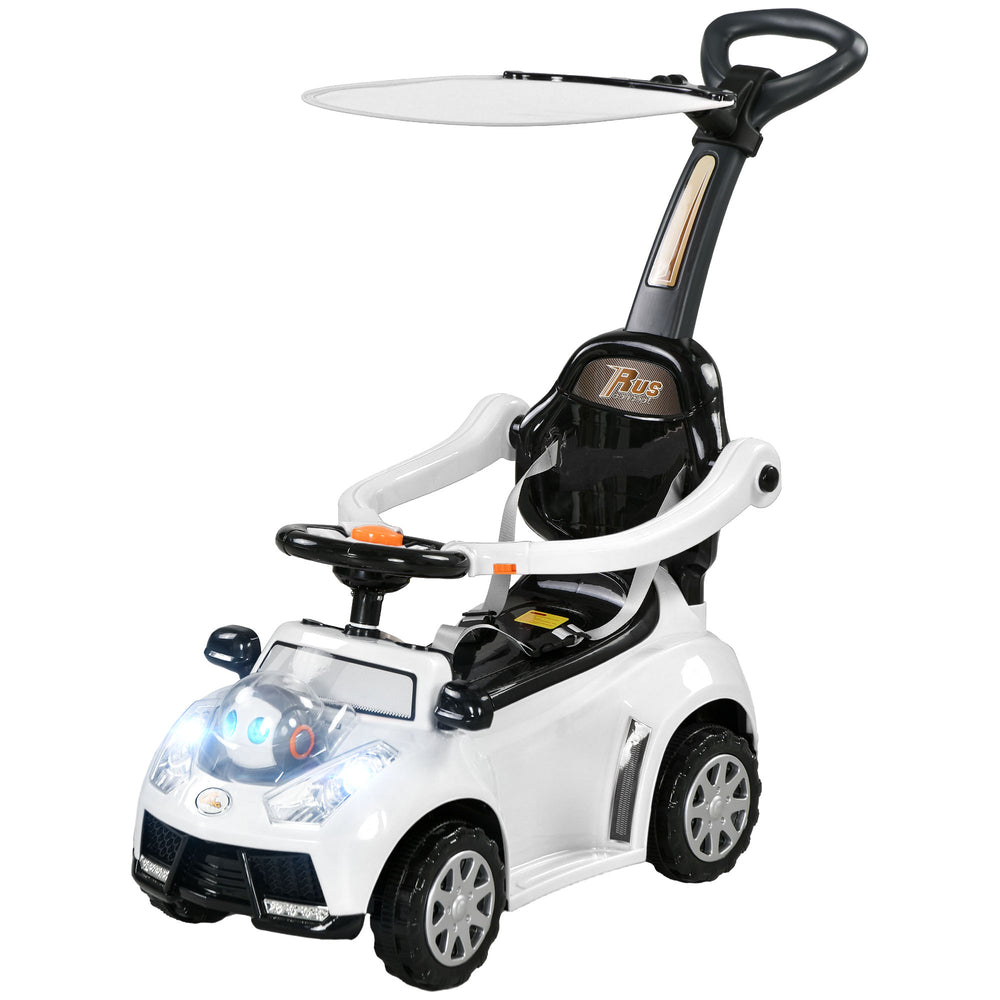 3-in-1 Slide Car for Kids with Music, Light, Handle and Removable Canopy, White
