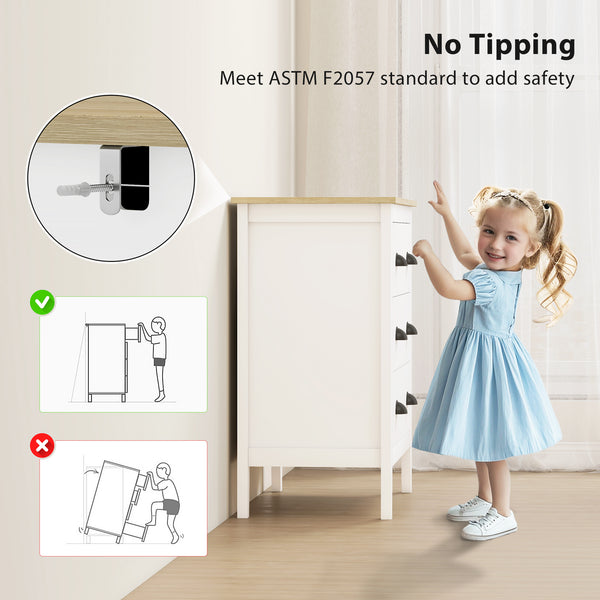 Commode avec glissières silencieuses à 3 tiroirs pour chambre, blanche