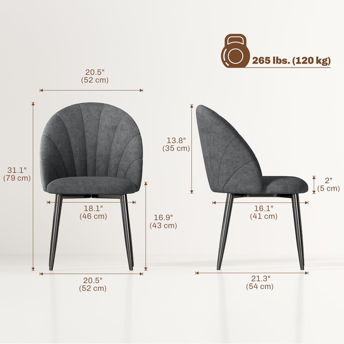 Lot de 4 chaises de salle à manger modernes rembourrées avec pieds en métal, noir