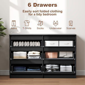 Large 6-drawer chest of drawers, for bedroom, living room or entryway, black.
