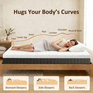 Matelas double 10 po à 3 couches en mousse mémoire rafraîchissante, mi-ferme – Blanc et gris foncé