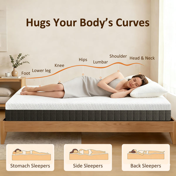 Matelas double 10 po à 3 couches en mousse mémoire rafraîchissante, mi-ferme – Blanc et gris foncé