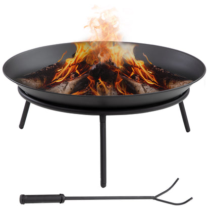 Outsunny Fire Pit with Poker, Patio Heater, Wood Stove for Outdoor Campfire, Black