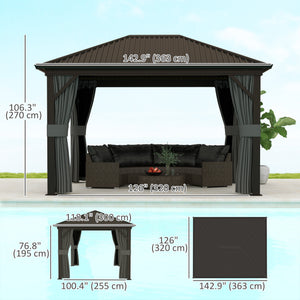 10' x 12' Outdoor Hardtop Gazebo Metal Roof Patio Gazebo with Aluminum Frame, Mesh Nettings, Dark Grey