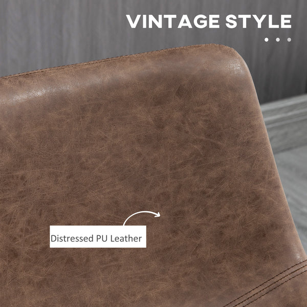 Lot de 2 tabourets de bar vintage en similicuir, marron