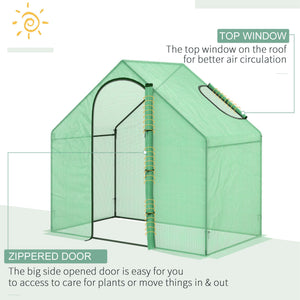 Garden greenhouse with door and top window