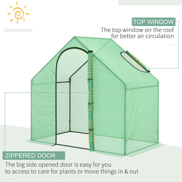 Garden greenhouse with door and top window