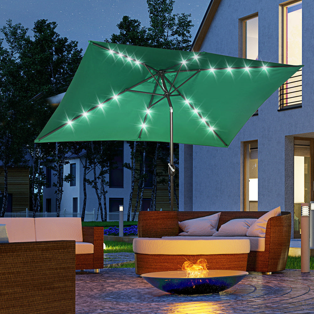 Parasol de terrasse rectangulaire de 9,7 pieds avec manivelle et éclairage LED