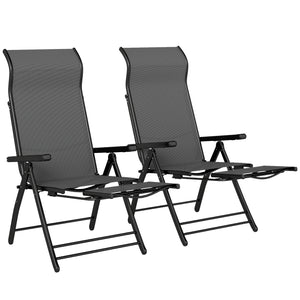Folding Patio Chairs Set of 2, 5-Position Outdoor Lounge Chairs with High Back, Retractable Footrest, Dark Grey