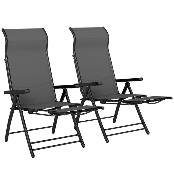 Folding Patio Chairs Set of 2, 5-Position Outdoor Lounge Chairs with High Back, Retractable Footrest, Dark Grey