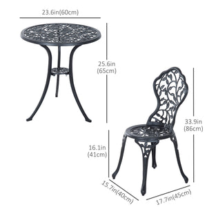 Table et chaises de patio avec structure en aluminium moulé, noir