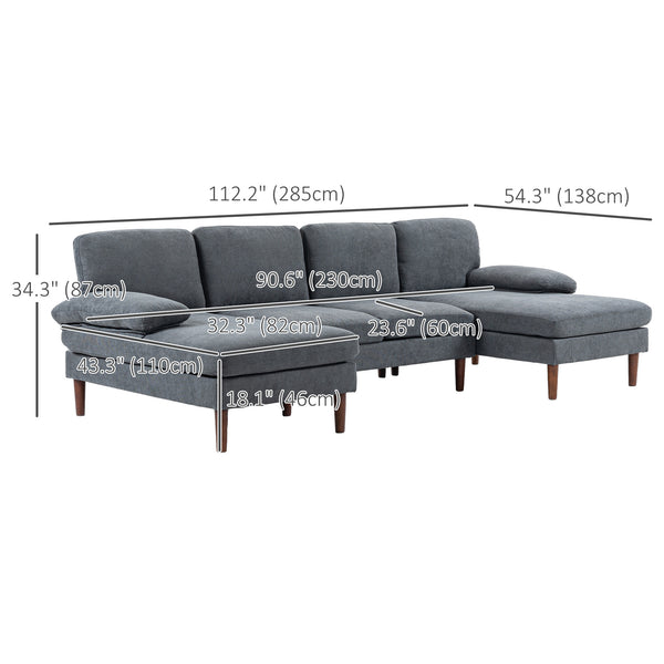 Modern 4 seater sofa with wooden legs, fabric sofa for living room, dark gray