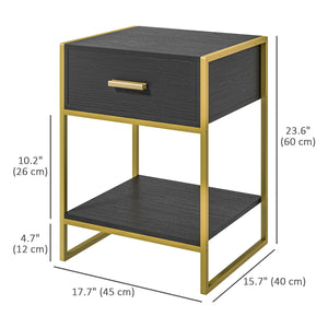 Ensemble de 2 tables de chevet modernes, noir et doré