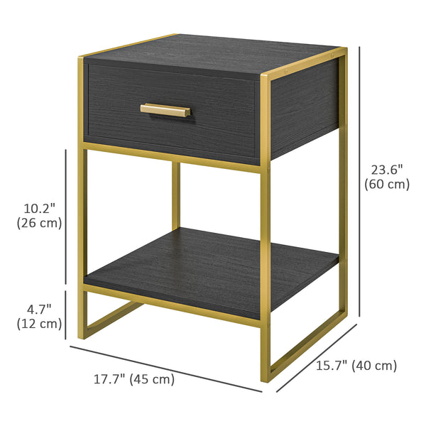Ensemble de 2 tables de chevet modernes, noir et doré