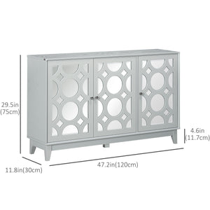 Buffet de cuisine avec 3 portes miroir, 2 placards et une étagère réglable, gris