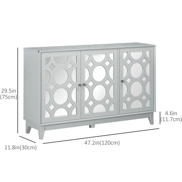 Buffet de cuisine avec 3 portes miroir, 2 placards et une étagère réglable, gris