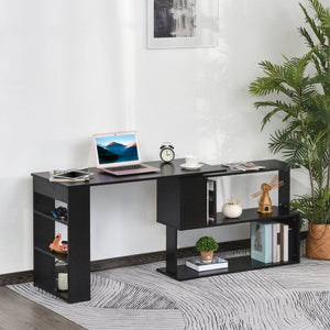 Bureau d'angle HOMCOM en L, pivotant à 360°, avec étagère de rangement, noir