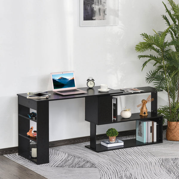 Bureau d'angle HOMCOM en L, pivotant à 360°, avec étagère de rangement, noir