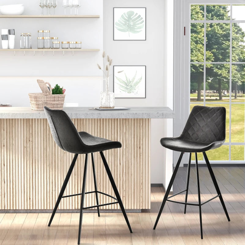 Lot de 2 tabourets de bar en microfibre avec pieds en métal et coussin rembourré, noir