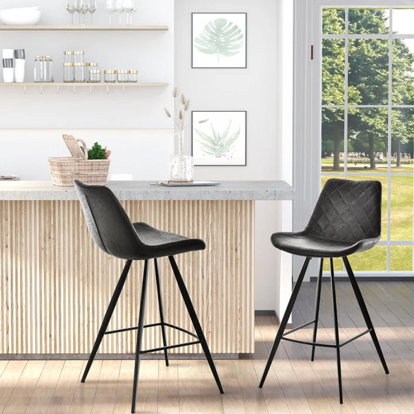 Lot de 2 tabourets de bar en microfibre avec pieds en métal et coussin rembourré, noir