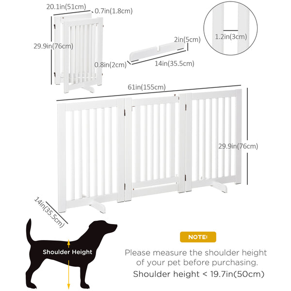 Barrière pour animaux de compagnie en bois autoportante avec 3 panneaux pliables