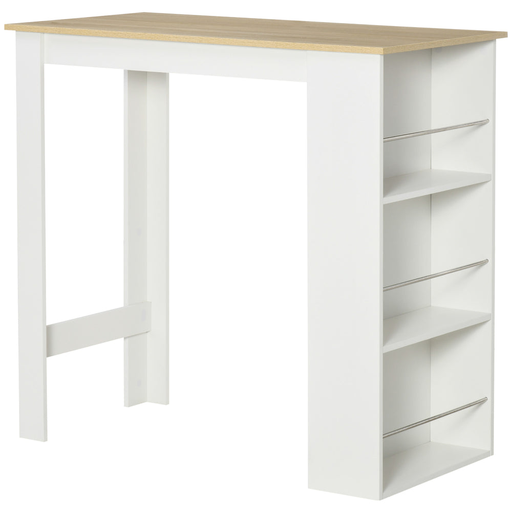 Table de bar avec 3 étagères de rangement, blanc